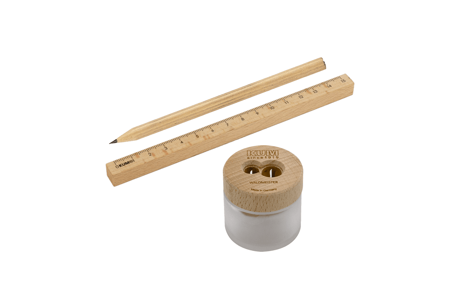 KUM Waldmeister Set mit Waldmeister, Holzlineal und Holzbleistift aus Buchenholz