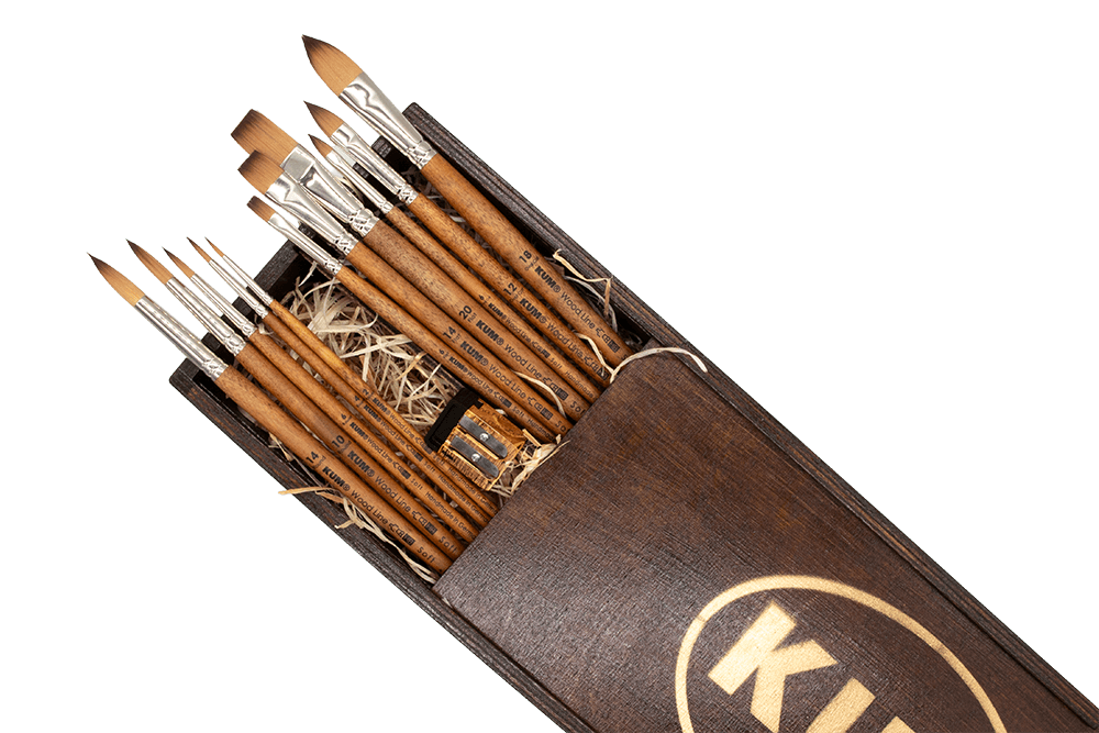 KUM Masters Atelier Collection Wooden Box mit KUM Wood Line Pinseln und Meisterwerk