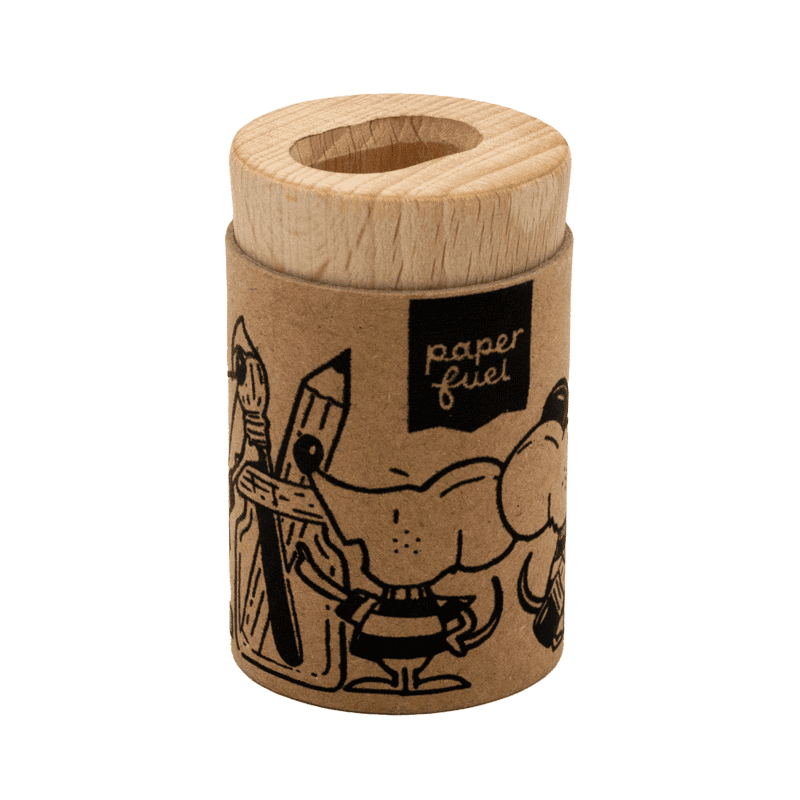 KUM X Paper Fuel Doppelanspitzer aus Holz mit Kartonbehälter